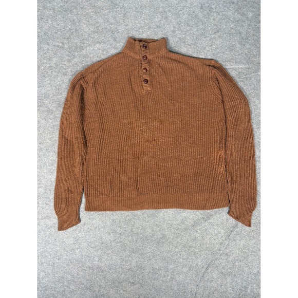 Original Weatherproof Vintage Other - Weatherproof Vintage Mens Large Brown Acrylic Knit Mock‎ Neck Button Sweater L